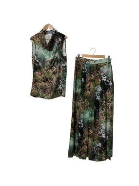 Max Mara Floral Print Silk Sleeveless Top Skirt Pants Set /42 Multicolor 40